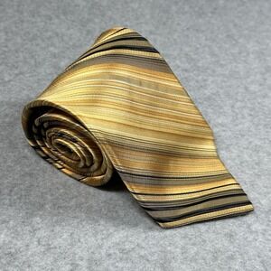 Bugatti Silk Tie Gold Bronze Striped Made USA Classic Width